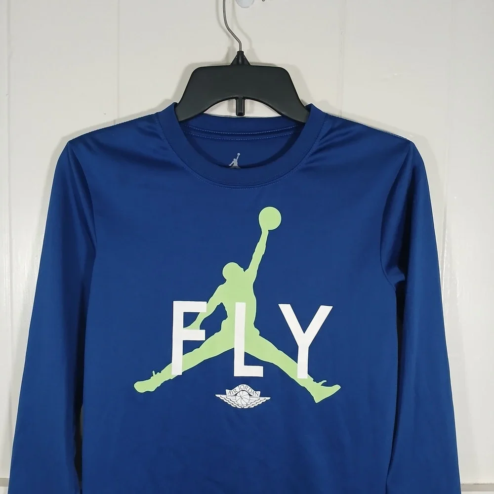 Jordan Boys Dri-FIT FLY Jumpman Long Sleeve Shirt Blue Medium 10-12 Basketball